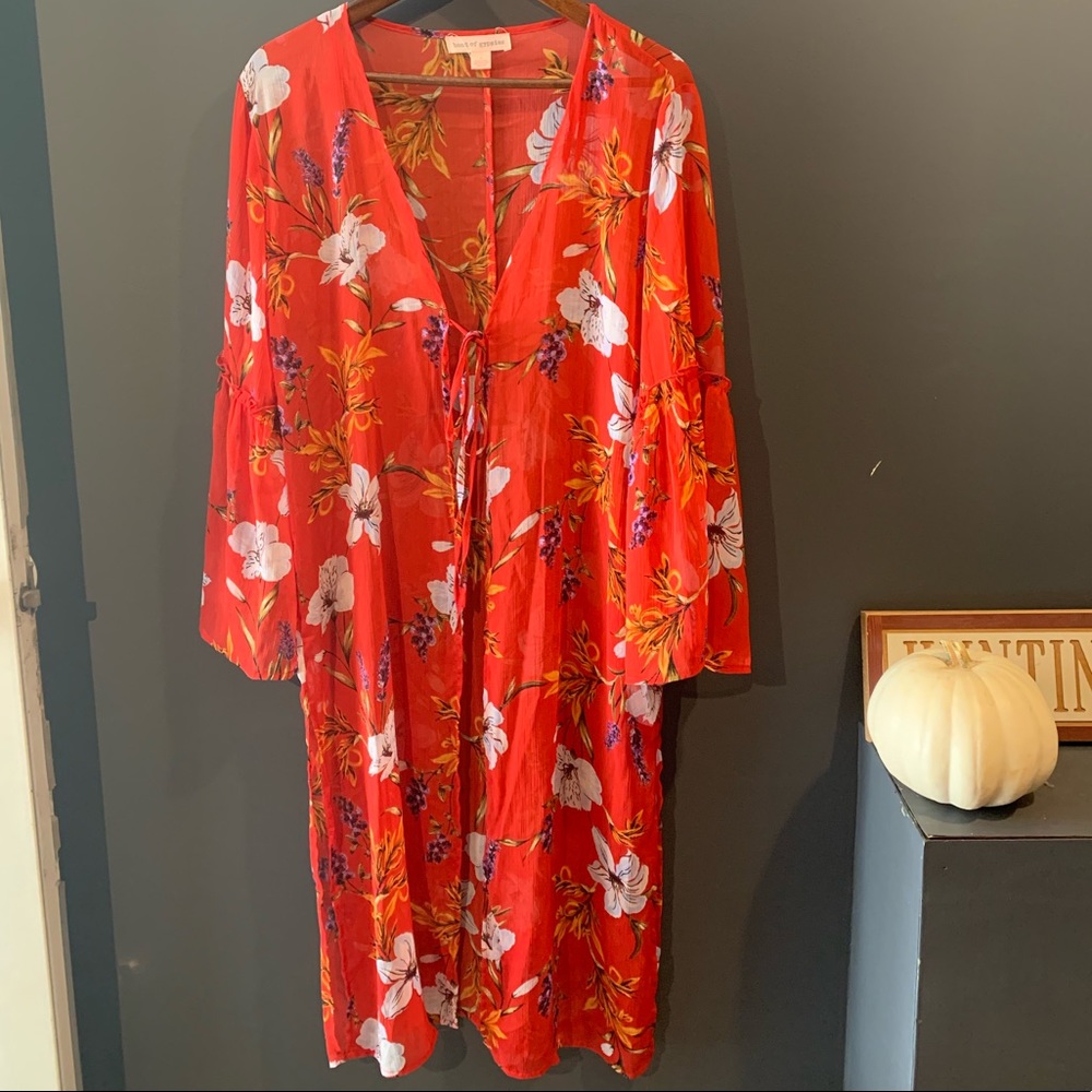 Band of Gypsies Red Floral Tie-Front Dress